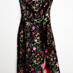 Make a Move Black Satin Floral Jacquard Strapless